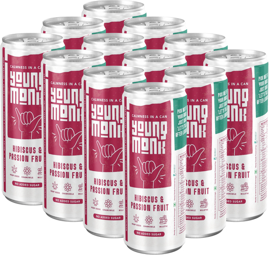 Young Monk - CALMNESS Drink - Infused with Herbs, Hemp, Zero Added Sugar - Hibiscus & Passion Fruit Flavour (Pack Of 12)