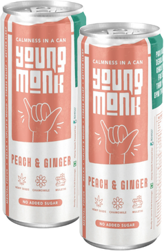 Young Monk - CALMNESS Drink - Infused with Herbs, Hemp, Zero Added Sugar - Peach & Ginger Flavour (Pack Of 2)