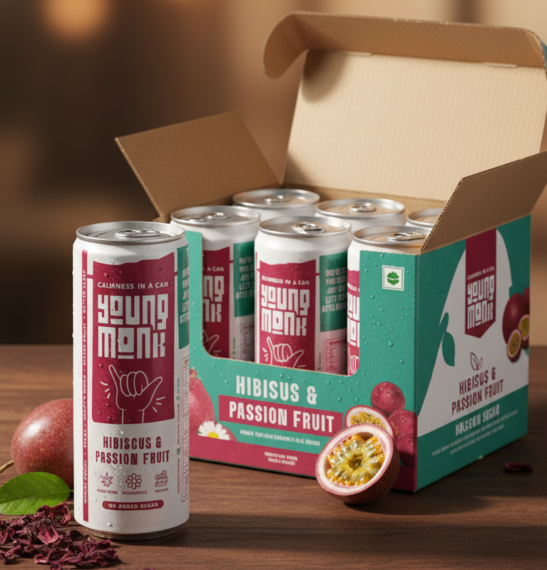 Young Monk - CALMNESS Drink - Infused with Herbs, Hemp, Zero Added Sugar - Hibiscus & Passion Fruit Flavour (Pack Of 12)