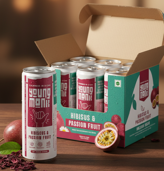 Young Monk - CALMNESS Drink - Infused with Herbs, Hemp, Zero Added Sugar - Hibiscus & Passion Fruit Flavour (Pack Of 12) - Buy 1, Get 1 Offer*