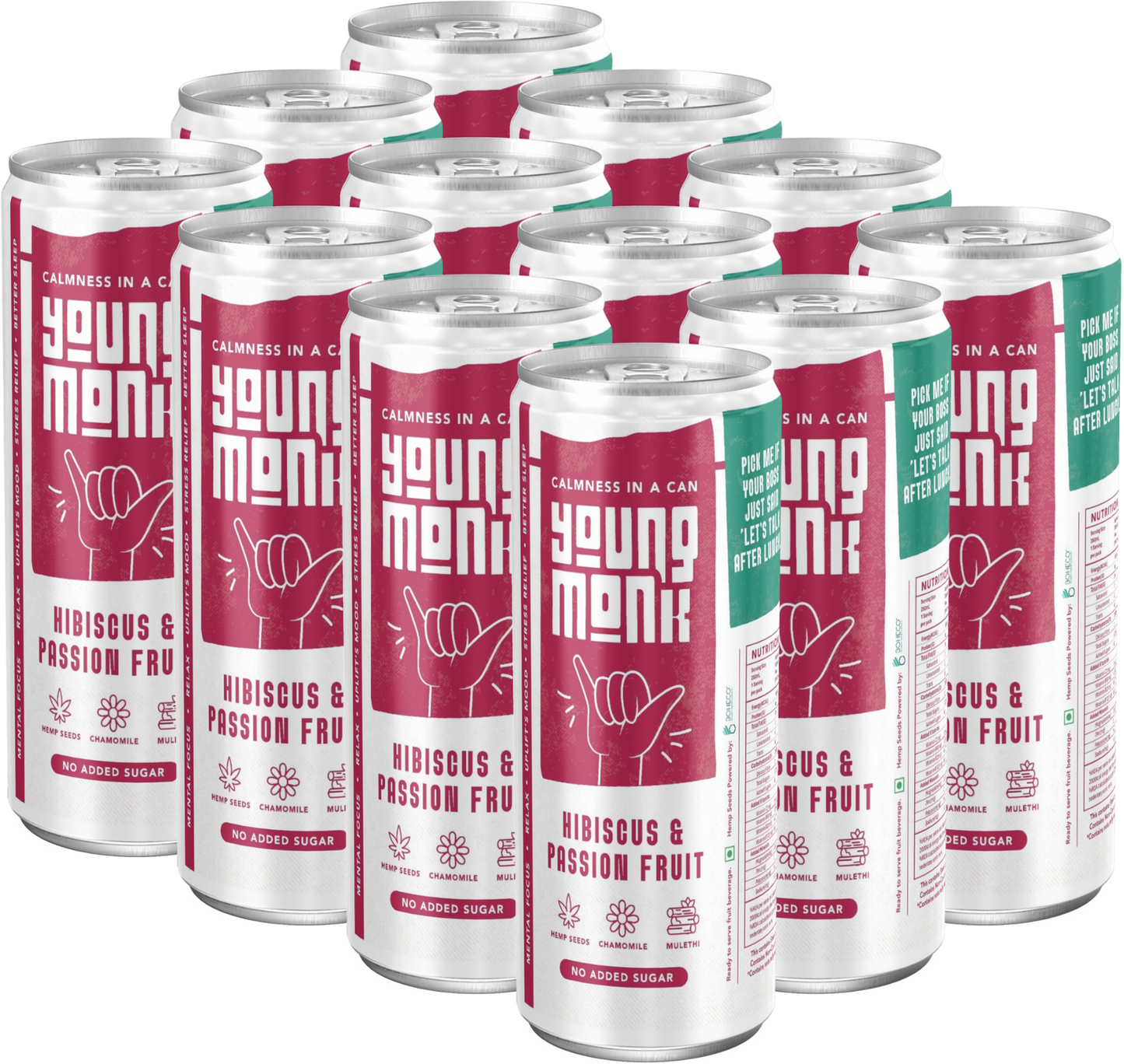 Young Monk - CALMNESS Drink - Infused with Herbs, Hemp, Zero Added Sugar - Hibiscus & Passion Fruit Flavour (Pack Of 12) - Buy 1, Get 1 Offer*