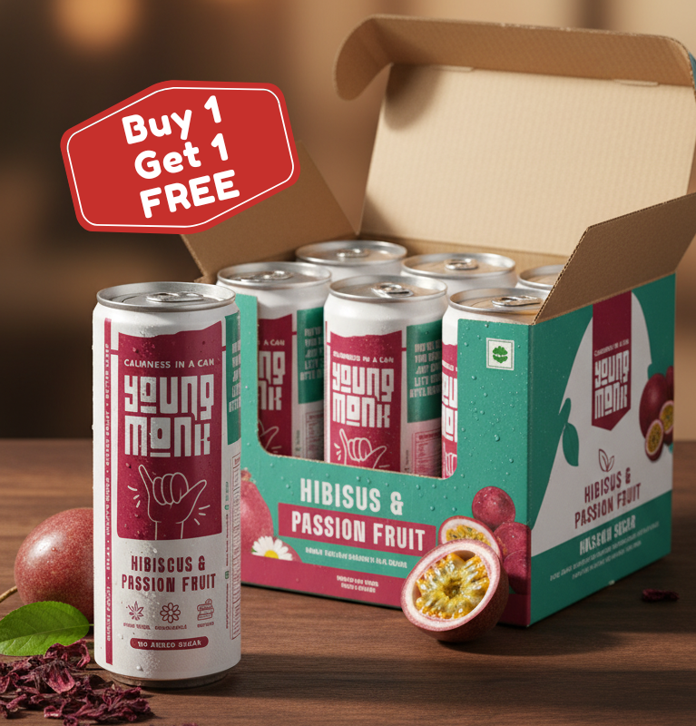 Young Monk - CALMNESS Drink - Infused with Herbs, Hemp, Zero Added Sugar - Hibiscus & Passion Fruit Flavour (Pack Of 12) - Buy 1, Get 1 Offer*