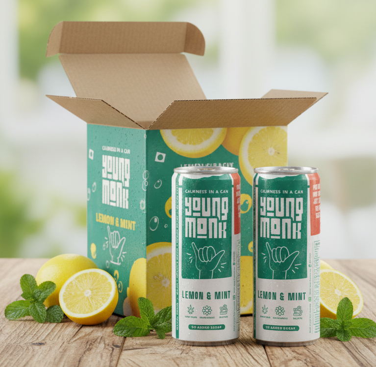 Young Monk - CALMNESS Drink - Infused with Herbs, Hemp, Zero Added Sugar - Lemon & Mint Flavour (Pack Of 4)